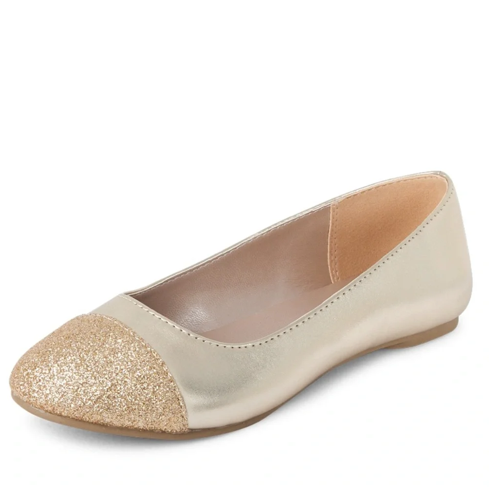 The Children’s Place Girls Gold Metallic Glitter Cap Toe Ballet Flats Size 1